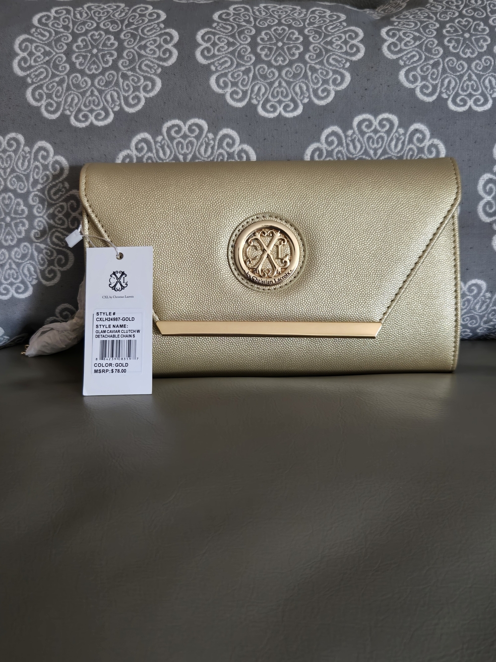 CXL by Christian Lacroix  Glam Caviar Clutch w/ Detachable Chains - GOLD NWT